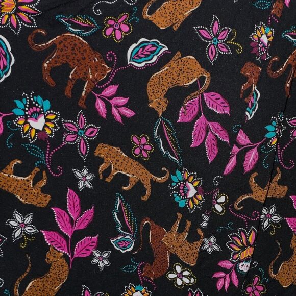 NWT Sz 1 Torrid Rayon Slub Balloon Sleeve Twist Font Black Leopard Leaves Dress - Picture 8 of 12